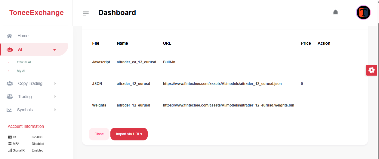 Import AI model via URLs