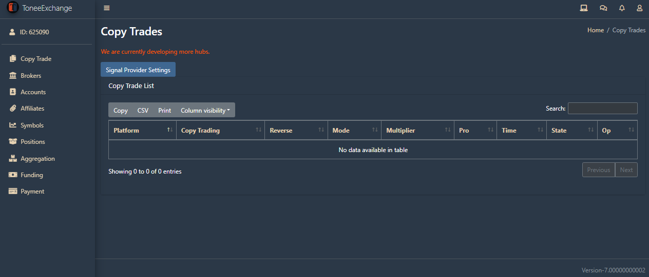 ToneeExchange account dashboard